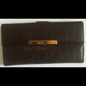 Gucci GG Monogram long leather wallet Choco Brown